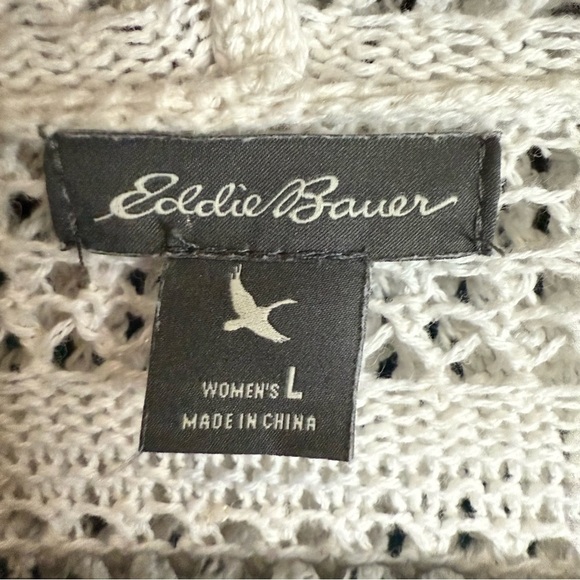 Eddie Bauer White Cardigan linen/cotton hooded size L - Picture 8 of 16